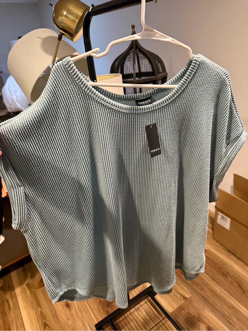 torrid Light Sage Ribbed Short Sleeve Knit Top
